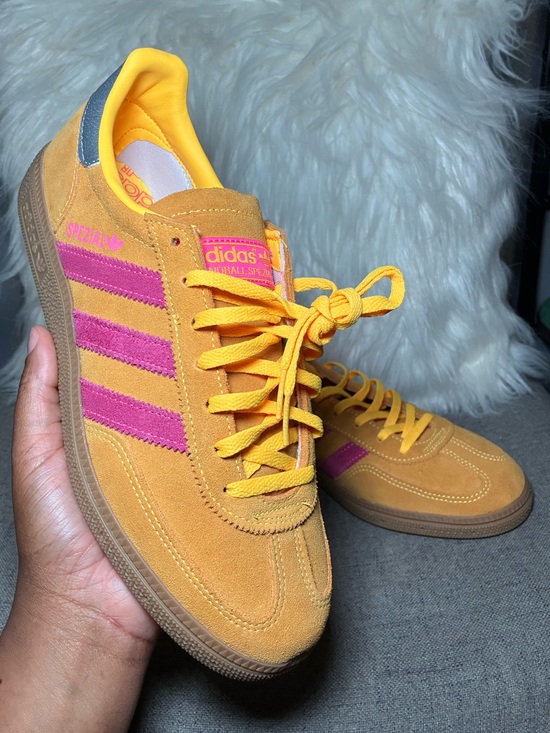 adidas Shoes - Adidas Spezial Yellow Suede Sneakers with Pink Stripes